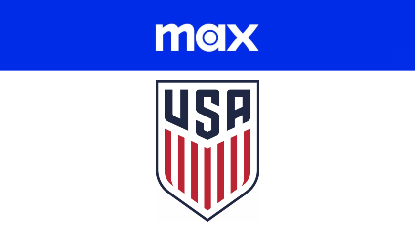 combined graphic of the "max" logo in white on a blue background with U.S. Soccer's "USA" shield below it.